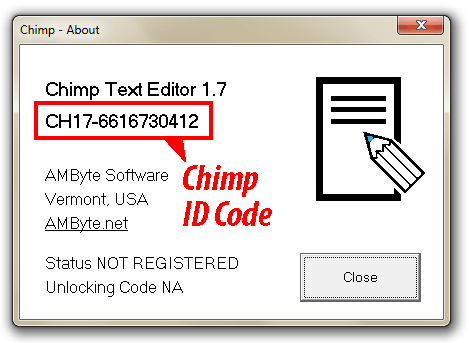 Chimp ID Code on Help > About form